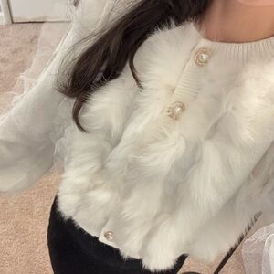 Aritzia Cream Faux Fur Cardigan